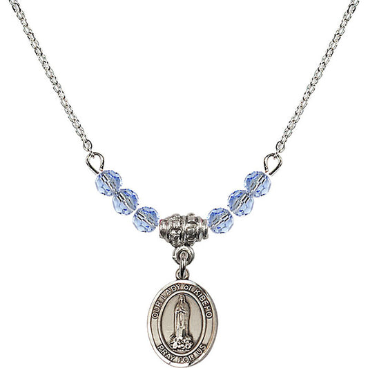 Sterling Silver Our Lady of Kibeho Birthstone Necklace with Light Sapphire Beads - 9414