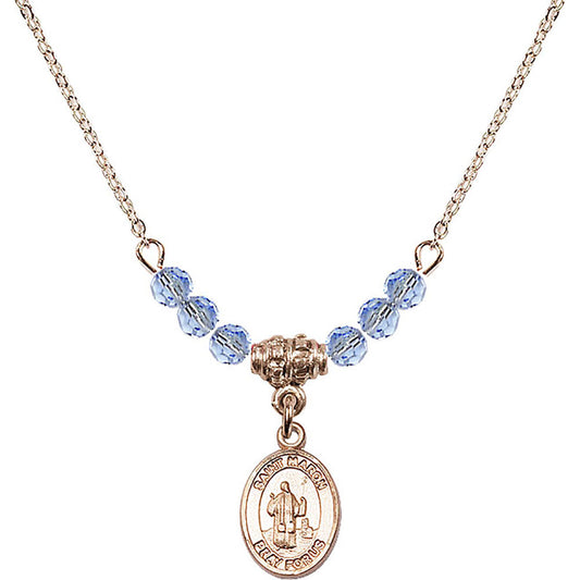 14kt Gold Filled Saint Maron Birthstone Necklace with Light Sapphire Beads - 9417