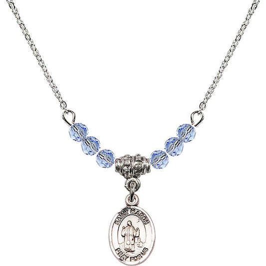 Sterling Silver Saint Maron Birthstone Necklace with Light Sapphire Beads - 9417