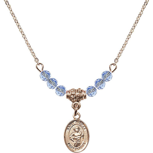 14kt Gold Filled Saint Dismas Birthstone Necklace with Light Sapphire Beads - 9418