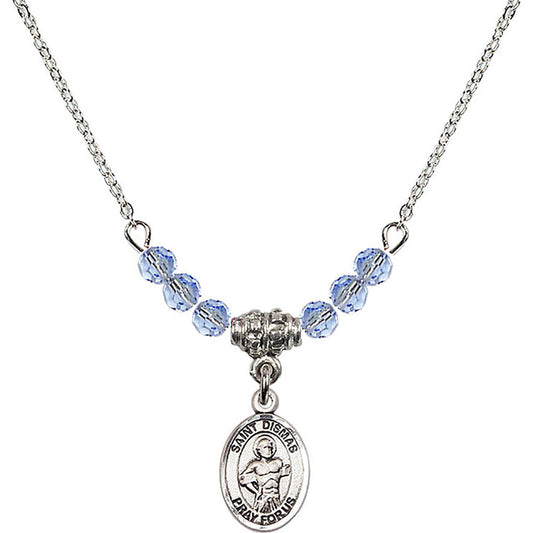 Sterling Silver Saint Dismas Birthstone Necklace with Light Sapphire Beads - 9418