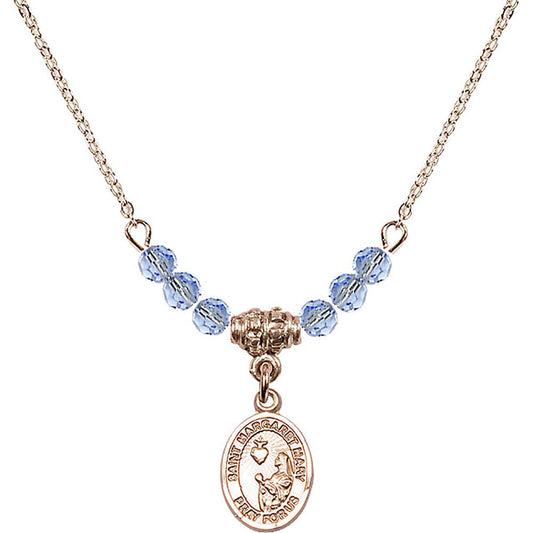 14kt Gold Filled Saint Margaret Mary Alacoque Birthstone Necklace with Light Sapphire Beads - 9420