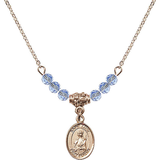 14kt Gold Filled Saint Lucy Birthstone Necklace with Light Sapphire Beads - 9422