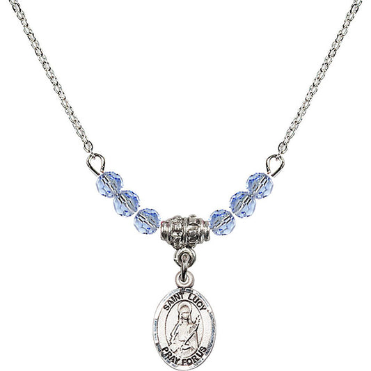 Sterling Silver Saint Lucy Birthstone Necklace with Light Sapphire Beads - 9422