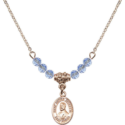 14kt Gold Filled Saint Andre Bessette Birthstone Necklace with Light Sapphire Beads - 9424