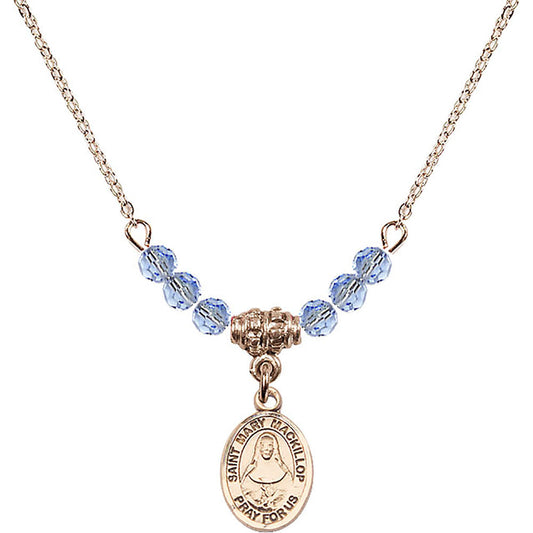 14kt Gold Filled Saint Mary Mackillop Birthstone Necklace with Light Sapphire Beads - 9425