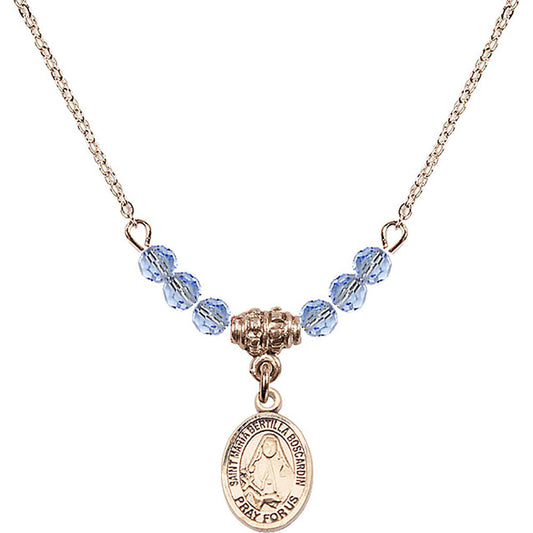 14kt Gold Filled Saint Maria Bertilla Boscardin Birthstone Necklace with Light Sapphire Beads - 9428