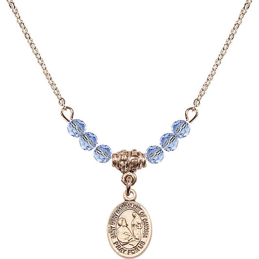 14kt Gold Filled Saint Mary Magdalene of Canossa Birthstone Necklace with Light Sapphire Beads - 9429