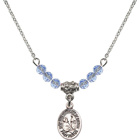 Sterling Silver Saint Mary Magdalene of Canossa Birthstone Necklace with Light Sapphire Beads - 9429