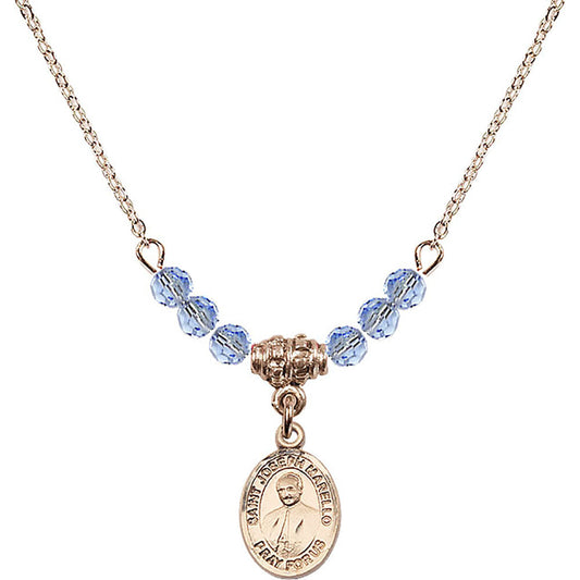 14kt Gold Filled Saint Joseph Marello Birthstone Necklace with Light Sapphire Beads - 9430