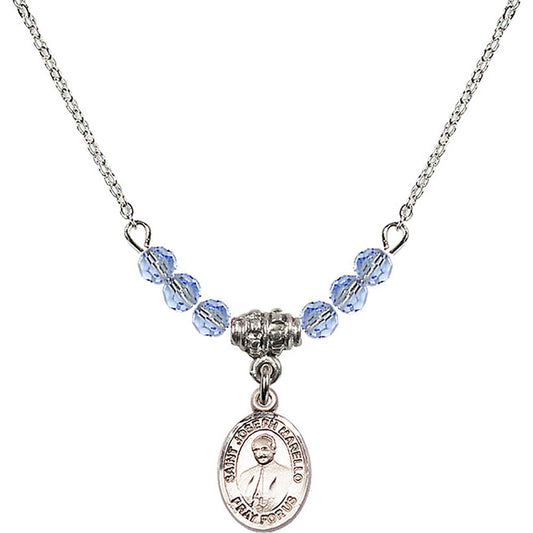 Sterling Silver Saint Joseph Marello Birthstone Necklace with Light Sapphire Beads - 9430