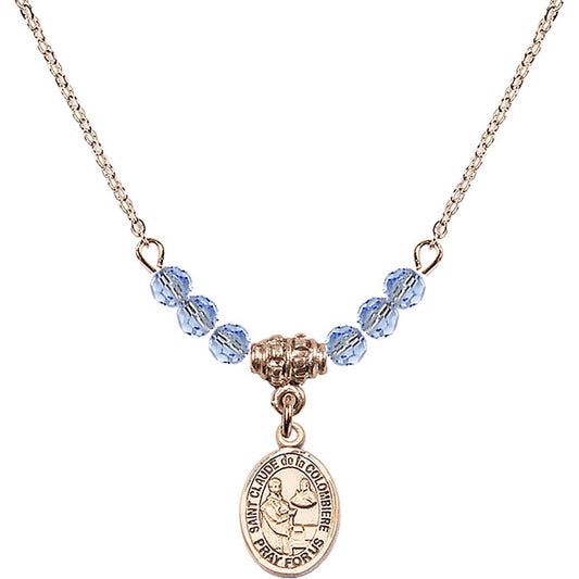 14kt Gold Filled Saint Claude de la Colombiere Birthstone Necklace with Light Sapphire Beads - 9432