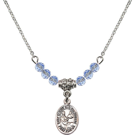 Sterling Silver Saint Claude de la Colombiere Birthstone Necklace with Light Sapphire Beads - 9432