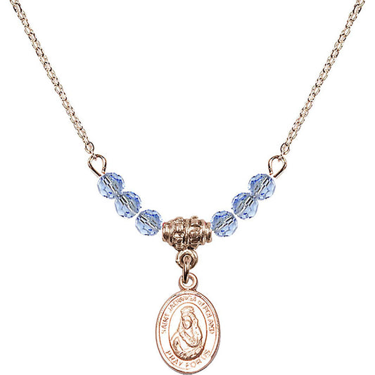 14kt Gold Filled Saint Jadwiga of Poland Birthstone Necklace with Light Sapphire Beads - 9434