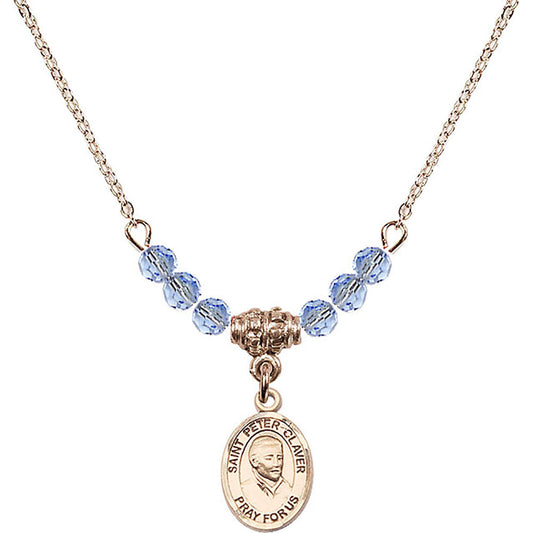 14kt Gold Filled Saint Peter Claver Birthstone Necklace with Light Sapphire Beads - 9442