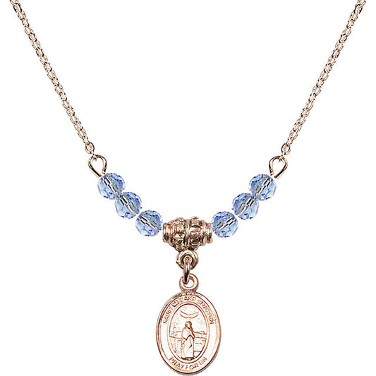 14kt Gold Filled Saint Medard of Noyon Birthstone Necklace with Light Sapphire Beads - 9444