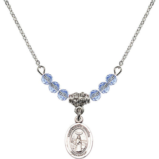 Sterling Silver Saint Medard of Noyon Birthstone Necklace with Light Sapphire Beads - 9444
