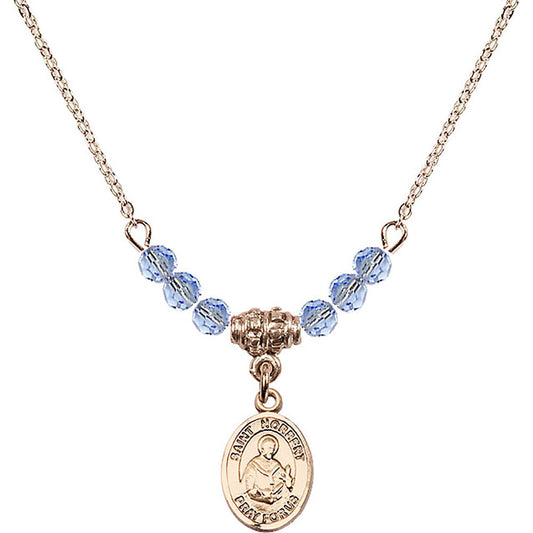 14kt Gold Filled Saint Norbert of Xanten Birthstone Necklace with Light Sapphire Beads - 9447