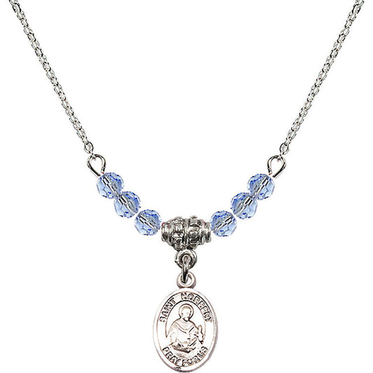 Sterling Silver Saint Norbert of Xanten Birthstone Necklace with Light Sapphire Beads - 9447