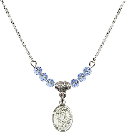 Sterling Silver Miraculous Birthstone Necklace with Light Sapphire Beads - 9682