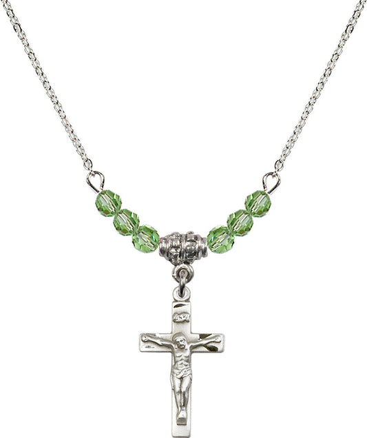Sterling Silver Crucifix Birthstone Necklace with Peridot Beads - 0001