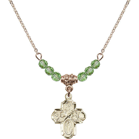14kt Gold Filled 4-Way Birthstone Necklace with Peridot Beads - 0047