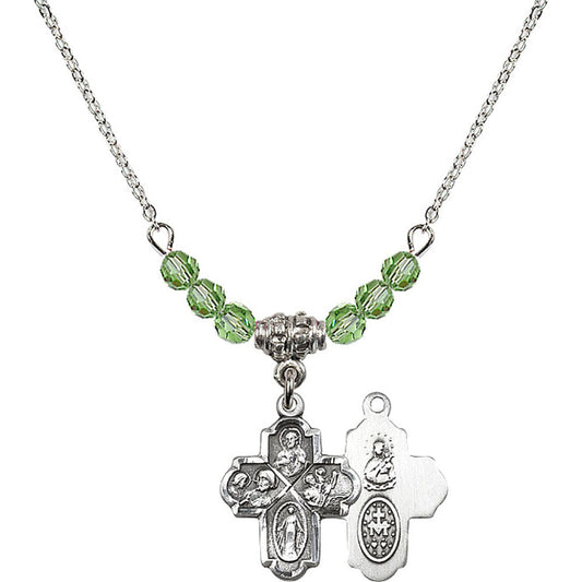 Sterling Silver 4-Way Birthstone Necklace with Peridot Beads - 0047