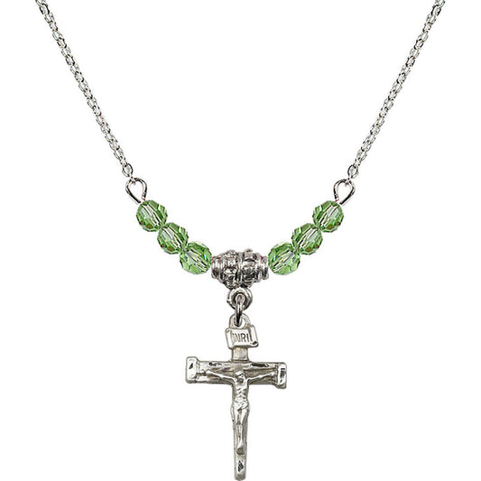 Sterling Silver Nail Crucifix Birthstone Necklace with Peridot Beads - 0072
