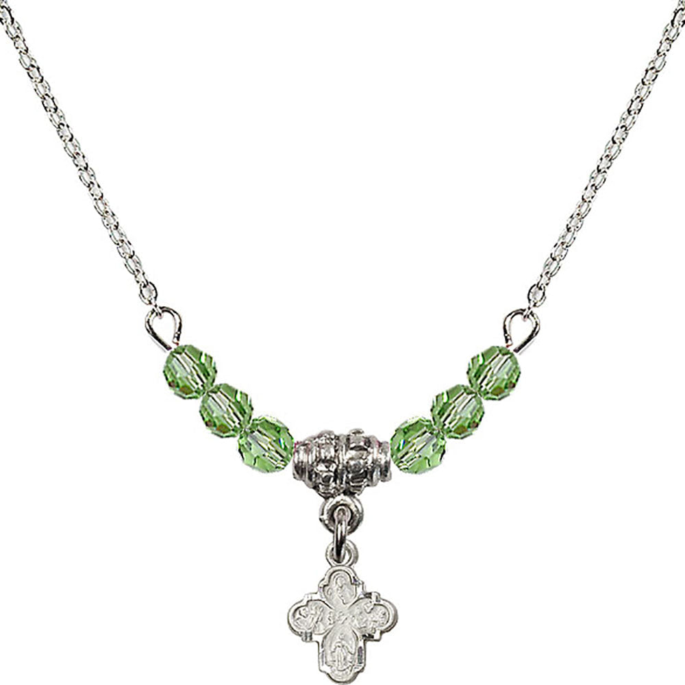 Sterling Silver 4-Way Birthstone Necklace with Peridot Beads - 0207