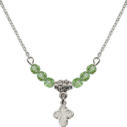 Sterling Silver 4-Way Birthstone Necklace with Peridot Beads - 0207