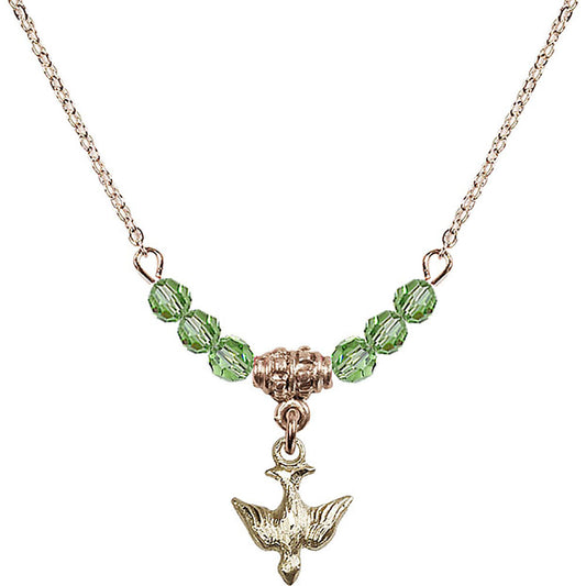 14kt Gold Filled Holy Spirit Birthstone Necklace with Peridot Beads - 0208