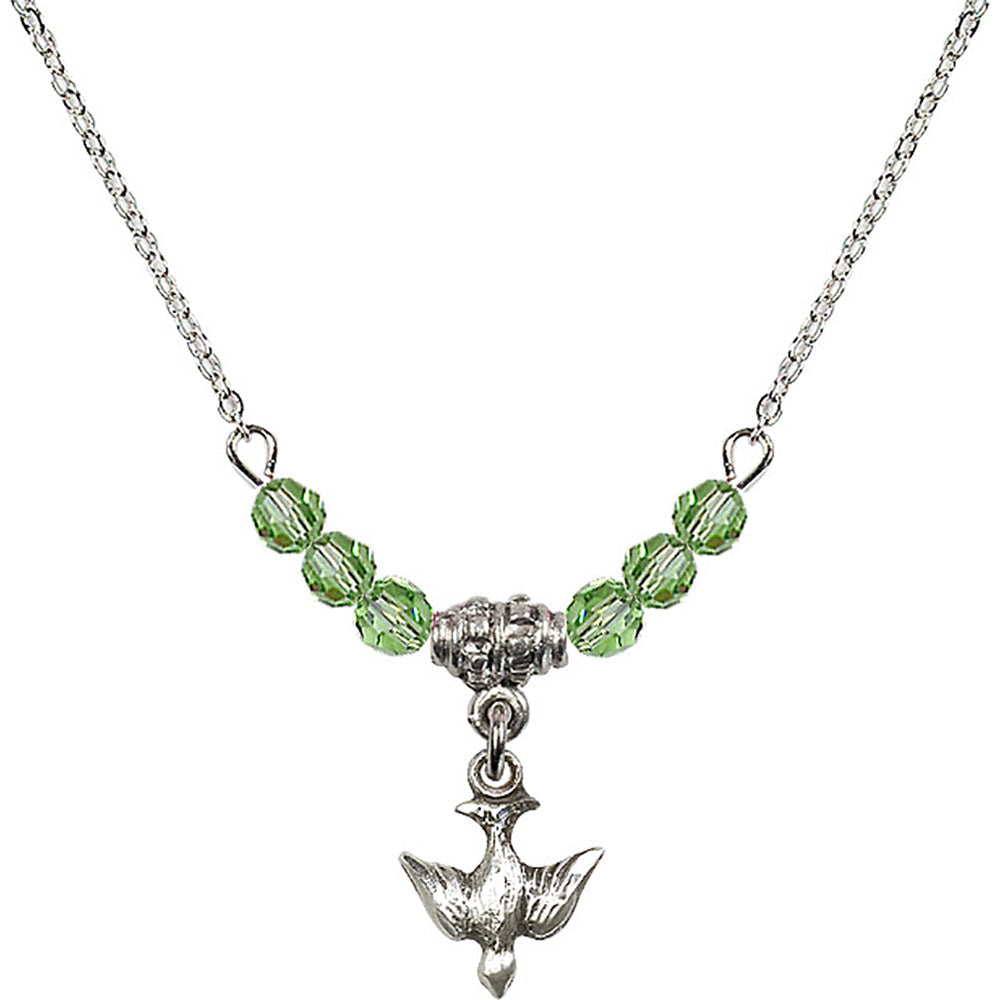 Sterling Silver Holy Spirit Birthstone Necklace with Peridot Beads - 0208