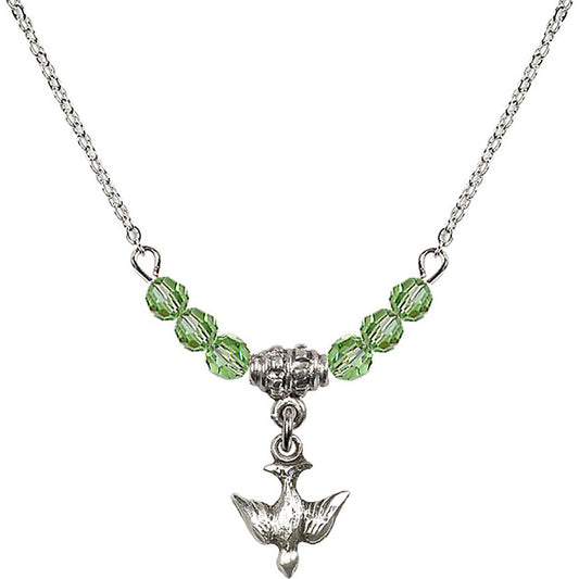 Sterling Silver Holy Spirit Birthstone Necklace with Peridot Beads - 0208