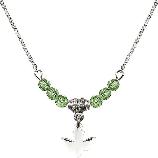 Sterling Silver Holy Spirit Birthstone Necklace with Peridot Beads - 0225