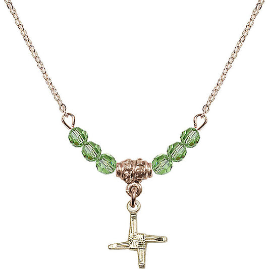 14kt Gold Filled Saint Brigid Cross Birthstone Necklace with Peridot Beads - 0291