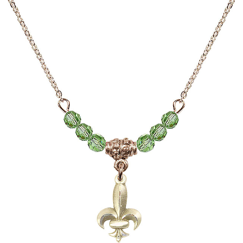 14kt Gold Filled Fleur de Lis Birthstone Necklace with Peridot Beads - 0293
