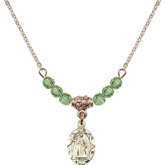 14kt Gold Filled Saint Ann Birthstone Necklace with Peridot Beads - 0301