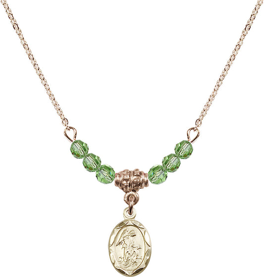 14kt Gold Filled Guardian Angel Birthstone Necklace with Peridot Beads - 0301