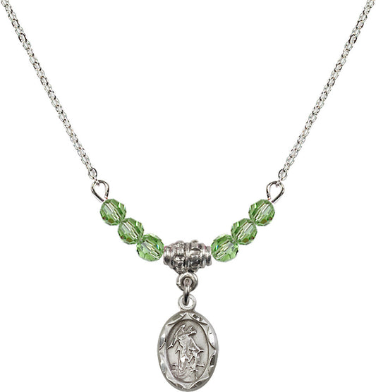 Sterling Silver Guardian Angel Birthstone Necklace with Peridot Beads - 0301