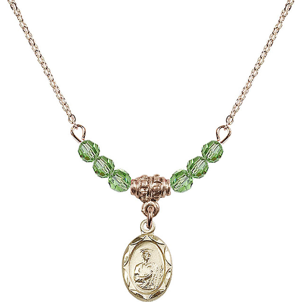 14kt Gold Filled Saint Jude Birthstone Necklace with Peridot Beads - 0301