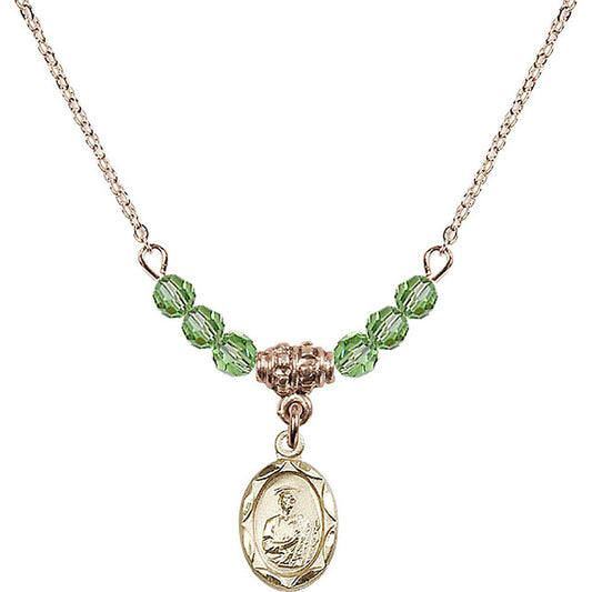14kt Gold Filled Saint Jude Birthstone Necklace with Peridot Beads - 0301