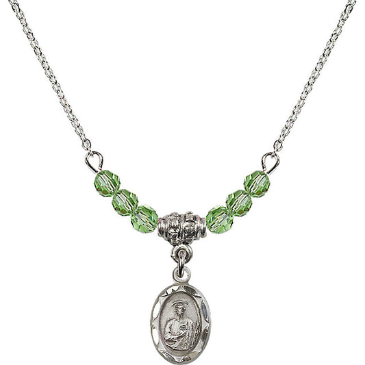 Sterling Silver Saint Jude Birthstone Necklace with Peridot Beads - 0301