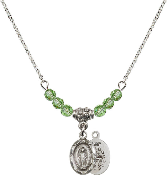 Sterling Silver Miraculous Birthstone Necklace with Peridot Beads - 0301