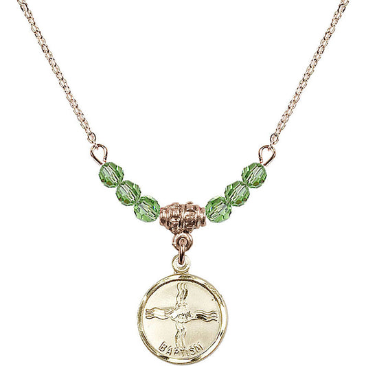 14kt Gold Filled Baptism Birthstone Necklace with Peridot Beads - 0601
