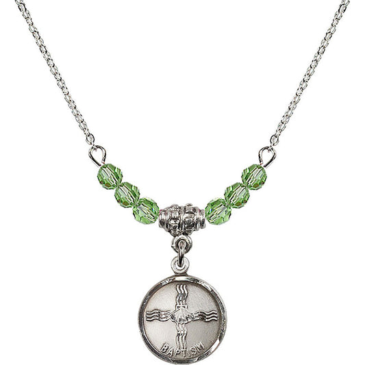 Sterling Silver Baptism Birthstone Necklace with Peridot Beads - 0601