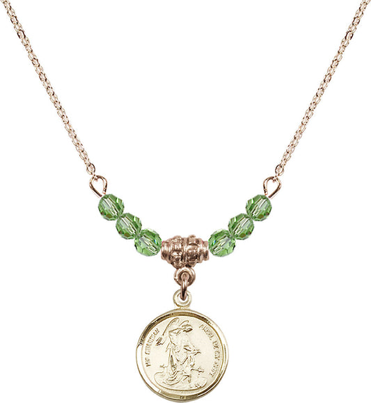 14kt Gold Filled Guardian Angel Birthstone Necklace with Peridot Beads - 0601