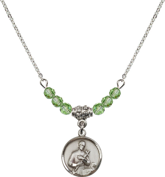 Sterling Silver Saint Gerard Birthstone Necklace with Peridot Beads - 0601