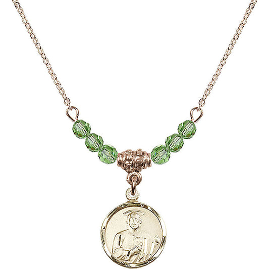 14kt Gold Filled Saint Jude Birthstone Necklace with Peridot Beads - 0601