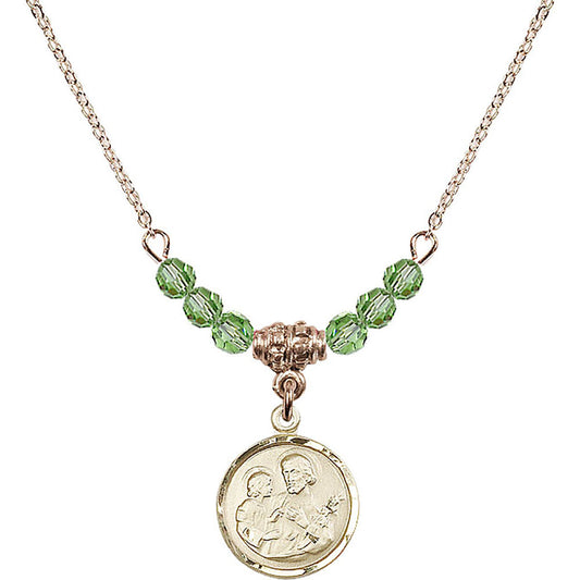 14kt Gold Filled Saint Joseph Birthstone Necklace with Peridot Beads - 0601