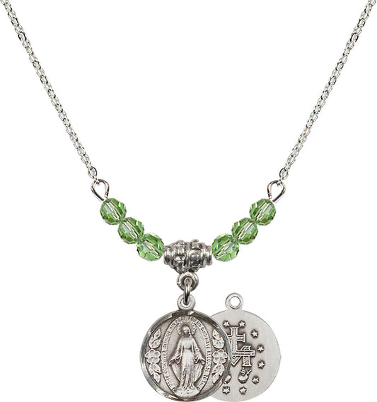 Sterling Silver Miraculous Birthstone Necklace with Peridot Beads - 0601